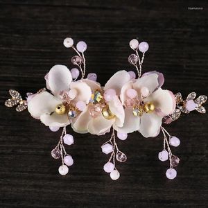 Hair Clips Pink Jewelry Pearl Rhinestone Barrettes Headpiece For Wedding Women Bride Handmade Accessories