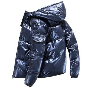 Piumino da uomo Parka invernale Giacca casual Abbigliamento spesso caldo in pelle PU antivento Moda Nero 231213