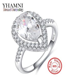 Yhamni Fashion Brand Real Pure 925 Sterling Silver Jewelry Water Drop Stone CZ Diamond Wedding Rings for Women Jewelry KY0629794525