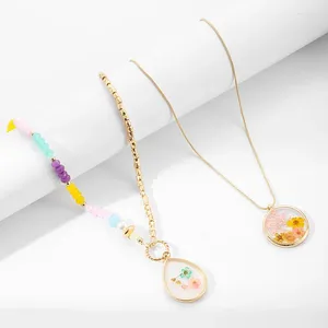 Pendant Necklaces ZG Fashion Resin Dry Flower Necklace For Women Summer Temperament Beaded Transparent