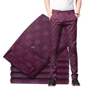 Abiti da uomo Pantaloni casual elastici a quadretti Abito da ufficio slim fit Abito da uomo di alta qualità Social Straight