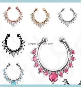 Studs gövde 50pcs rhinestone kristal septum tıkırtı halkaları piercing askı klipsinde takı sahte burun çember piercings 6 renk dro1578432