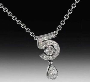 Brand Pure 925 Sterling Silver Jewelry For Women Letter 5 Diamond Water Drop Pendant Cute Flower Party Luxury Brand Necklace2609760