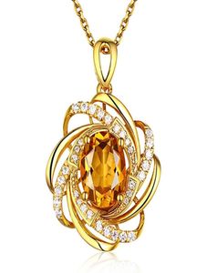 Real 18K Gold 2 Carat Topaz Pendant Women Luxury Yellow Gemstone 18 K Halsband Kristallsmycken Kvinnor Accessoires 220818280369