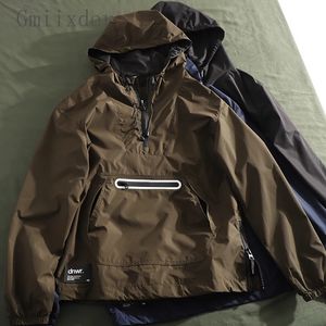 Felpe con cappuccio da uomo Felpe Gmiixder Giacca professionale da esterno da uomo Antivento Impermeabile Mezza zip Pullover con cappuccio Allentato Abbigliamento da montagna con cappuccio 231213