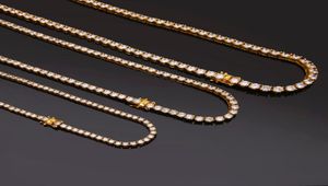 Hiphop Gold Silver 3mm 4mm 5mm 6mm Cubic Zircon Men Tennis Chain Necklace 1列のジュエリードロップ5754206