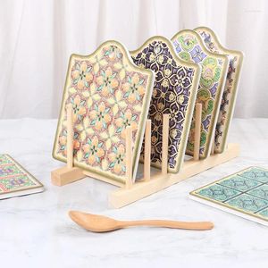 Table Mats 4pcs Ceramic Square Insulated Pot Pad Household Decorative Meal Simplicity Tile Series Scratch Proof Cork