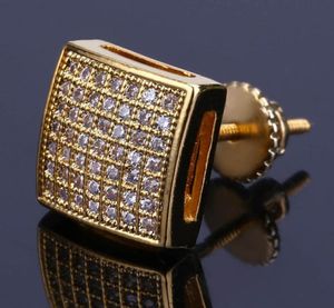 Mens Hip Hop Stud Earrings Jewelry Fashion Gold Silver Simulated Diamond Square Earring For Men4647299
