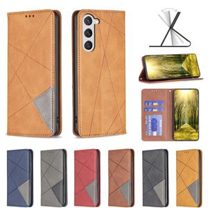 S24 Ultra Cases Geometry Leather Wallet For Samsung S24 Plus A05 A05S A35 A55 A15 S23 FE A25 Vertical Hybrid Closure Hybrid Card Slot Flip Cover Suck Magnet Pouch