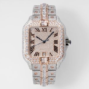 Handgefertigte Diamantuhr für Herren, automatisch, mechanisch, 40 mm, Saphirglas, mit diamantbesetztem Stahlarmband, Armbanduhr Montre de Luxe