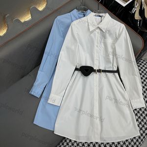 Designer-Hemdkleid, modischer Partyrock, Kleid mit hoher Taille und Taschengürtel, lässiges Damen-Hemdkleid