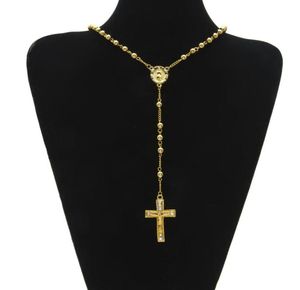 Hot Sell Hip Hop Style Rosary Bead Pendant Jesus Necklace With Clear Rhinestones 24inch Necklace Men Women FASHION JEWELRY WHOSALES9772352