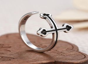 Vintage Mens Regulowane pierścienie srebrne czarne kryształowe opaskę otwartego pierścienia Gothic Biker Knight Punk Jewelry R0643034609