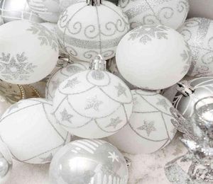 24pcsset encaixotado bola de natal árvore de natal pendurado pingente decoração 6cm ouro branco bolas de ornamento de natal para festa em casa 211023358762