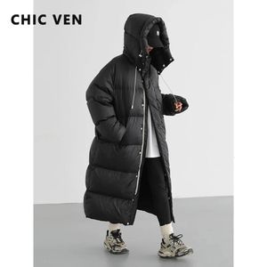 Damen-Daunenparkas CHIC VEN Damen-Daunenmäntel, koreanische lockere Kapuze, dicke, warme, lange Daunenjacke, Wintermantel für Damen, weibliche Parkas, Outer 231212