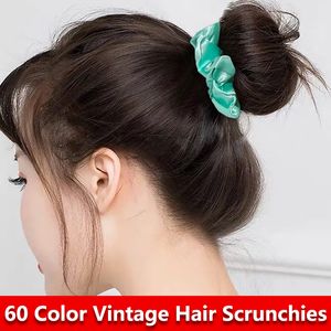 NYA 60 Color Vintage Hair Scrunchies Stretchy Satin Scrunchie Pack Women Elastic Hair Bands Girls Headwear Plain Rubber Hair Ties