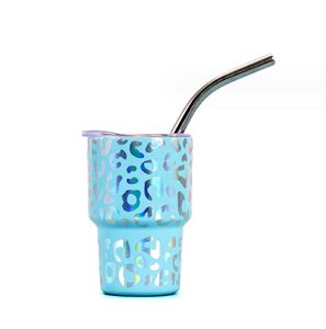 Copo de shot de 2 onças e 3 onças, mini copo de leopardo, chita, design, caneca com isolamento de palha de aço inoxidável, copo bonito, copo de sublimação