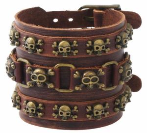 Gotisk punk vintage hiphop skalle rivet pärla armband brun pirat skelett charm brett läder armbälte armband armatur tillbehör y8518463