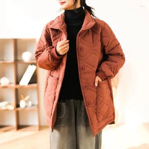 Kvinnors dike rockar japansk korea stil enstaka bröst stora fickor vadderad bomull tjockare hösten vinter ner kvinnor avslappnad outwear parker