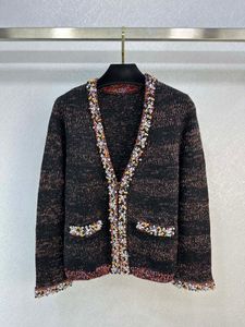 Luxurious Colorful Crystals Beads Women's Knitting Cardigans Designer Deep V Collar Long Sleeves Women's Coats 121307