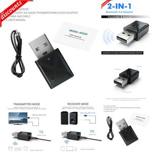 Ny Bluetooth -bilsats 3.5mm AUX + USB Bluetooth -mottagare sändare 5.0 Trådlös ljudmusik Stereo -adapter för TV PC Car -högtalar hörlurar hörlurar