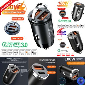 Ny annan Auto Electronics 100W PD-billaddare Typ-C Snabbladdning QC3 4.0 Dual USB för iPhone Huawei Xiaomi Samsung Fast Charging USB Phone Mini Charger