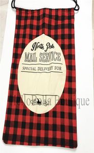 50pcs Whatle Red Black Check Santa Sack Północna serwis pocztowy bawełniany na płótnie świąteczny prezent Bag8401254