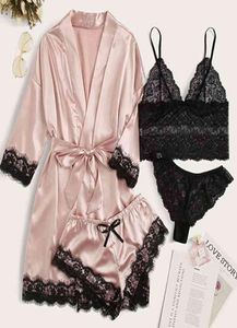 Ladies Pajamas Sexy Lingerie Large Size Home Service Sexy Lace Ladies Satin Pajamas Sleep Casual Pajamas Home Service Suits1945650