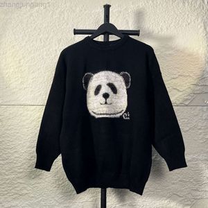 Designer celina triomphe cl familj wang jia'er samma ull blandad panda stickad tröja lösa saijia stil mäns och kvinnor trendiga varumärke t-shirt