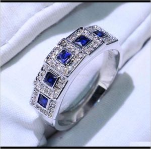 Ringar juvelrychoucong ankomst vintage smycken 925 Sterling Sier Blue Sapphire Cz Diamond Wedding Engagement Band Ring for Women DR5652680