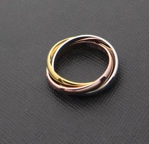 Fashion MenWomen 316L Titanium steel 3 Circles 3 Color 3in1 Wedding Engagement 18K Gold Plated Combined Rings Size5117531970