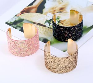 Whole fashion ins luxury designer geometric glittering sequins adjustable open cuff bangle bracelet for woman4098921