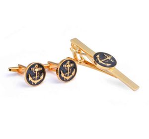 Fashion French Shirt Cufflinks Blue Black Gold Anchor Cuff Links Tie Clips Set Business Banquet Accessories Men039s Jewelry Gif9449299202