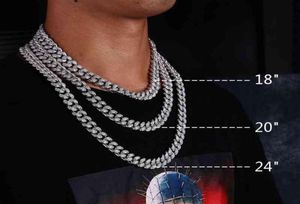 KRKCCO 12mm 18inch White Gold Iced Out Cuban Necklace Urban Choker Curb Cuban Chain Men Necklace258L9903700
