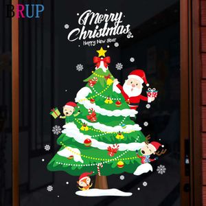 66*100cm Fashion Christmas Tree Wall Sticker Happy New Year Window Decoration Lovely Santa Claus Home Decor Art Vinyl Wallpaper