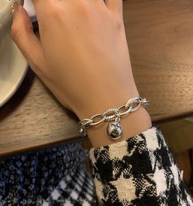 Charm Bracelets 925 STERLING Gümüş Retro Çan Bilezik Antika Stil Eski Mizaç Kalın Zincir Yapma Friendship1352253