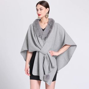 Scarves 12 Colors Women Winter Thick Shawl Cappa Faux Fur Neck Criss-Cross Belt Woolen Outstreet Poncho Wear Batwing Loose Overcoat