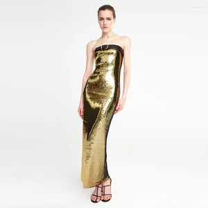 Lässige Kleider 2023 Sommer Gold Pailletten Gürtel Perlen Tube Top Rock Korsett Kleid