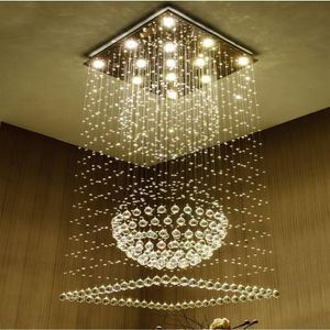 Lampadari di cristallo quadrati contemporanei goccia di pioggia plafoniera a filo scale lampade a sospensione el villa forma di sfera di cristallo 300R