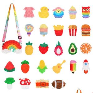 Dekompressionsleksak Kawaii Sile Shoder Bag Push Bubble Fidget Toys Wallet Bags Coin Purse Dinosaur Soft Anti Pop Drop Delivery Gifts N DHC39