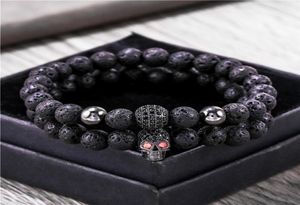 Fios de miçangas de 8 mm de lava preto de lava Bracelete Skull Men Bracelets for Women Jewellery Pulsera Hombre Bandband Acessórios5082392
