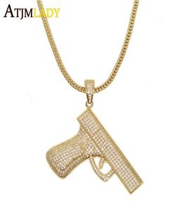 Hip Hop Hippie Waffen Charm Halskette Pistole Anhänger Halsketten Voll CZ Bling Legierung Kubanische Kette für Männer Schmuck New5324934