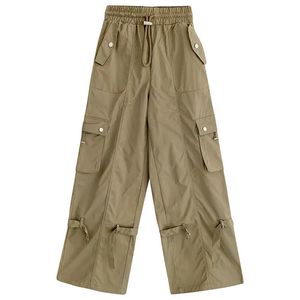 Kvinnors byxor s höstmode khaki last kvinnor y2k hög midja klaffficka bred benbyxor lösa raka vintage casual jeans 231213