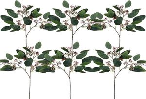 6 pçs falso semeado eucalipto folha spray vegetação artificial folha artificial verde primavera hastes para arranjos florais6010312