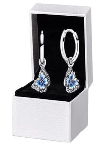 Blue Butterfly Pendant Hoop Earrings Original retail box for 925 Sterling Silver Women Party Jewelry Stud Earring8179742