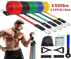 Faixas de resistência 150lbs exercício conjunto 11pcs com alças fitness treino tiras de tornozelo equipamento de porta para casa gym9423470