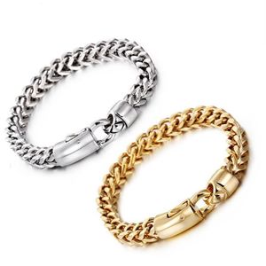 Gold Silver Color Armband Men smycken Rock Gifts 22cm 8mm Wide Chain Link rostfritt stål Mensarmband Pulseras HOMBRE300J