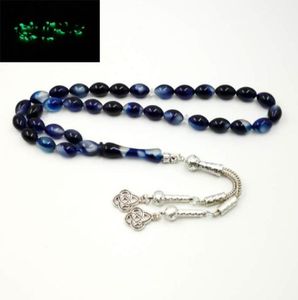 Blau leuchtender Tasbih muslimischer Harz-Rosenkranz Alles ist neu Misbaha Eid Ramadan Geschenk islamische Masbaha 33 Gebetsperlen-Armband Y20078957937