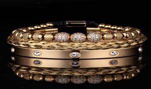 3st Luxury Micro Pave CZ Round Beads Royal Charm Men Link Armband Rostfritt stål Kristaller Bangles Par Handgjorda smycken Gift1106384