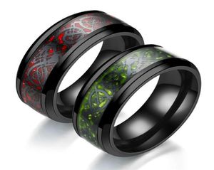 8mm Men039s Stainless Steel Dragon Ring Inlay Red Green Black Carbon Fiber Ring Wedding Band Jewelry Size 6135349958